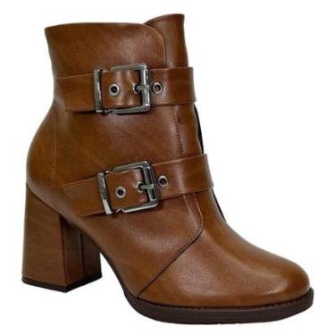 Imagem de Bota Piccadilly Elisete Cano Curto Salto Alto 343004 Camel-Feminino