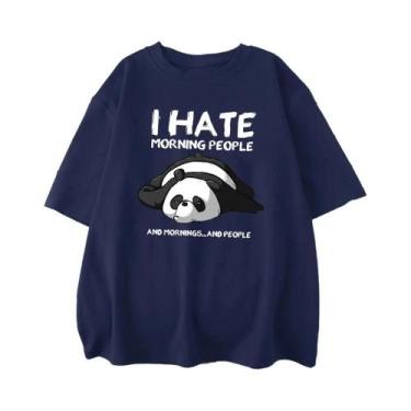 Imagem de Camiseta Masculina De Algodão Casual Oversized Lazy Panda I Hate Morni