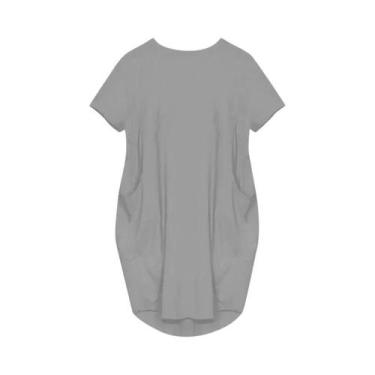 Imagem de Vestidos casuais soltos femininos plus size de manga curta com gola re