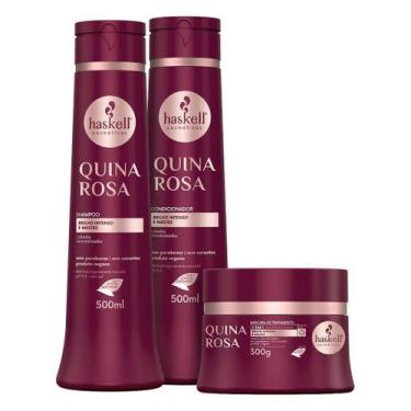 Imagem de Kit Haskell Quina Rosa  3 Itens  Brilho Intenso e Maciez para Cabelos 