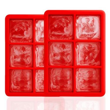 Imagem de Kit 2 Formas De Gelo Silicone Yab Vermelho Cubo Grande Para Whisky Bar