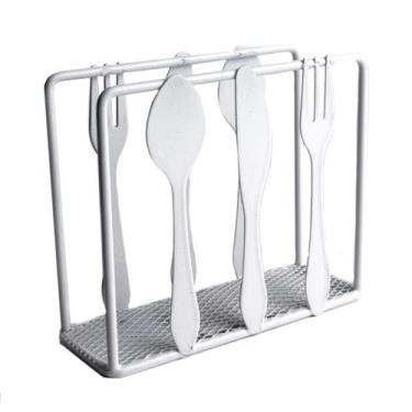 Imagem de Porta Guardanapo de Mesa em Metal Branco Detalhe de Talheres - Toprio