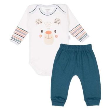 Imagem de Conjunto Body Manga Longa com Calça Urso - Yuk'S, Marfim, Verde safira