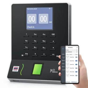 Imagem de Relógio de Ponto NGTeco W2 Biométrico com WiFi, PIN e Controle por App