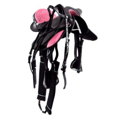 Imagem de Sela Australiana Preta Com Rosa Infantil De Cabeça Com Abas Luxo Completa 12 Polegadas Original