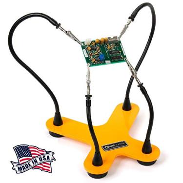 Imagem de QuadHands Ferramenta clássica para solda de bancada de trabalho | 4 braços posicionáveis flexíveis de pescoço de ganso | Base resistente | Grampos de bloqueio de jacaré de aço inoxidável rotativos | Suporte de placa de circuito | EUA