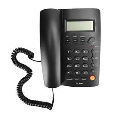 Imagem de CiCiglow Telefone com fio com ID de chamador, ABS preto mãos livres chamador telefone fixo, telefone central para hotel