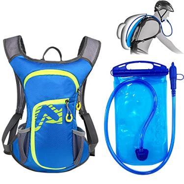 Imagem de Mochila de hidratação com bexiga de água 2L esportes ao ar livre corrida caminhada maratona escalada viagem mochila impermeável, azul, 38 x 20 x 8 cm
