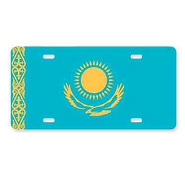 Imagem de DIYthinker Placa de carro com bandeira nacional do Cazaquistão de aço inoxidável para decoração de carro