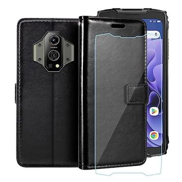Imagem de HGJTF Capa carteira para Blackview BV9300 + protetor de tela de vidro temperado, capa flip de couro com suporte para cartão de crédito para Blackview BV9300 (6,7 polegadas) - preta