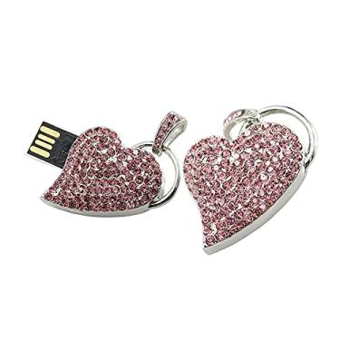 Imagem de Pen Drive USB em forma de coração de 128 GB, unidades USB pen drives USB 2.0 disco pen drive pen drive drive data armazenamento flash disco zip drive USB Stick (rosa)