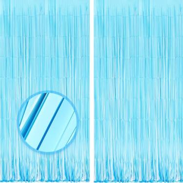 Imagem de MALANKU 2 peças de cortina de franja azul pastel para meninos - 3,3 x 8,06 m azul claro para fotos de festa, flâmulas de festa para aniversário, Natal, Páscoa, dia dos pais, oceano, suprimentos de