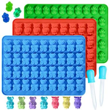 Imagem de Webake Moldes grandes de ursinho de goma, molde de goma de sapo de coruja de silicone com 2 conta-gotas, 2,5 cm de ursinho de goma grande livre de BPA, 3 moldes de doces de animais aprovados por teste