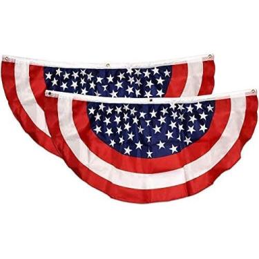 Imagem de Faixa patriótica de 4 de julho pacote com 2 faixas vermelhas, brancas e azuis 122 x 61 cm, faixa de nylon com ilhós para decoração externa do Dia da Memória e Dia da Independência (2)