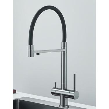 Imagem de Preto cinza filtrado torneira da cozinha filtro de água torneiras de cozinha filtro misturador purificação de água torneiras de água potável, tipo b escova cinza