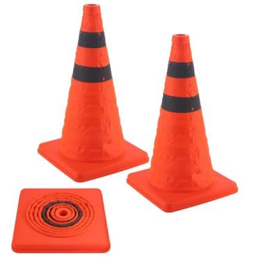 Imagem de SINGARO Cones de trânsito de 45,72 cm, 2 peças de cones laranja dobráveis para estacionamento, cones de estacionamento com coleiras refletivas, cones de treinamento, garagem, acessórios interiores de