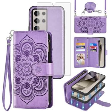 Imagem de Asuwish Capa de celular para Samsung Galaxy S24 Ultra 5G Carteira com zíper destacável com protetor de tela de vidro temperado, compartimento para cartão de flores S24Ultra 24S S 24 24Ultra Mulheres