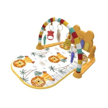 Imagem de Esquirla Tapete de atividades para bebês com piano e brinquedos pendurados, Leão Laranja, Tamanho real
