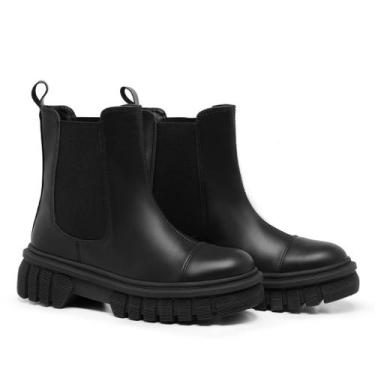 Imagem de Bota Feminina Preta Cano Médio Tratorada Calce Fácil - Rizzicomercio, 