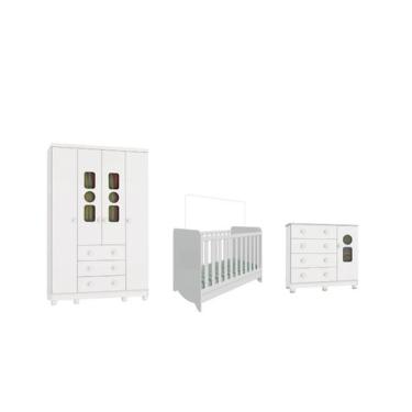 Imagem de Quarto Completo Bebê Moveis Peroba Tedy 04 pts americano MDF, Branco