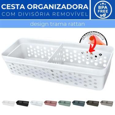 Imagem de Cesto Organizador Trama Rattan c/ Divisória Removível 23x8 - Usual Uti
