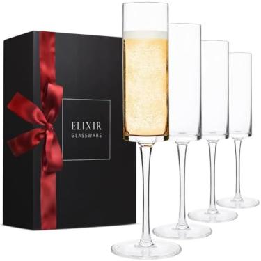 Imagem de ELIXIR GLASSWARE Taças de champanhe - 170 g - conjunto de 4 taças de vidro de cristal, taças de champanhe com borda soprada à mão - taças de champanhe de cristal premium - taças de vinho espumante,