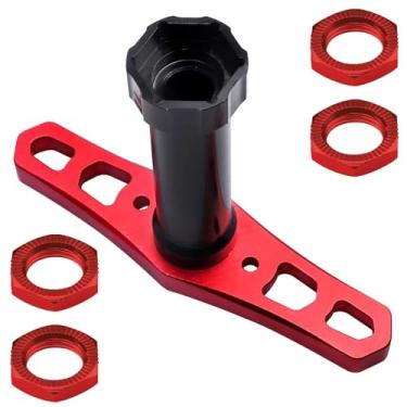 Imagem de HobbyPark Porcas de roda de alumínio de 17 mm com chave hexagonal para Arrma Typhon Kraton 6S 3S Traxxas E-Maxx E-Revo 1/8 RC Carros Monster Trucks carrinho off-road, 4 peças (com porcas vermelhas)