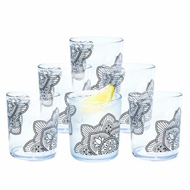 Imagem de bzyoo Conjunto de copos de plástico de 396 g seguro para lava-louças livre de BPA que é durável e empilhável, ótimo para festas, aniversários (6 peças, Mandala preta)