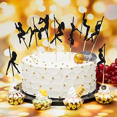 Imagem de Jetec 60 peças de mastro de descascador topo de cupcake palhetas de menina dançante silhueta topo de bolo palito de dente para despedida de solteiro decoração de bolo de aniversário noiva noivo noiva despedida de solteiro mulheres homens menino menina