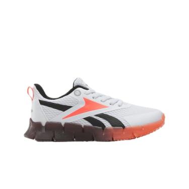 Imagem de Reebok Tênis masculino Zig N' Glow de renda elástica, Branco/Preto/Laranja Flare, 11 Little Kid