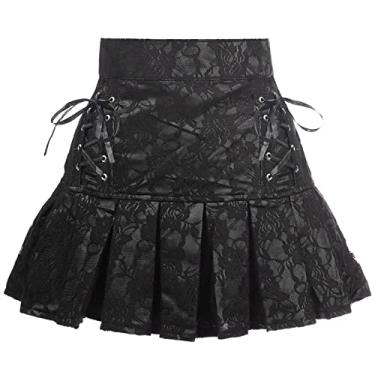 Imagem de Daisy corsets Saia feminina de cetim com renda preta sobreposta com cadarço, Preto, 3X