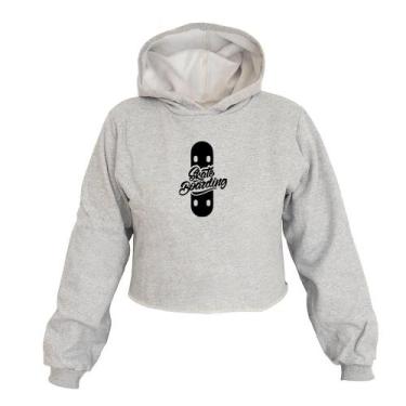 Imagem de Cropped Feminino Moletom Estampa Skate Boarding Capuz Estilo - Ragor, 