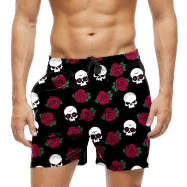 Imagem de Short Praia Shorts Banho Bermuda Verão Flores Rosas Caveiras 738 - SMO