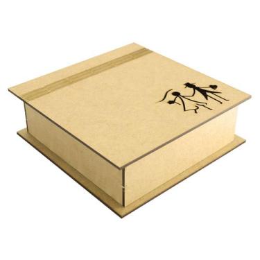 Imagem de Caixa Quadrada Tampa Dobravel Casal Noivos 20x20x5 Laser Mdf Madeira -