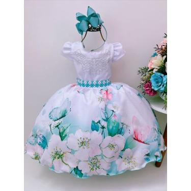 Imagem de Vestido infantil branco jardim das borboletas pérolas strass - piu bel