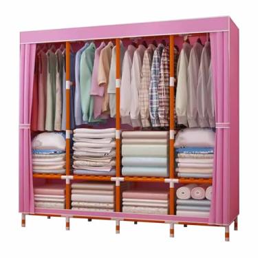 Imagem de Guarda-roupa Armário de guarda-roupa de cor sólida moderno simples oxford pano guarda-roupa de madeira maciça reforçado reforçado casa quarto montagem armazenamento armário