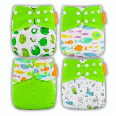 Imagem de Kit 4 Fraldas Ecológicas de Pano Premium + 4 Absorvente 6 Camadas