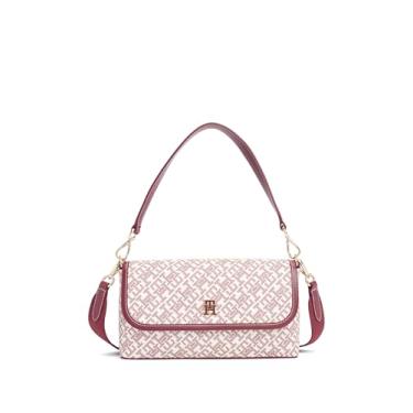 Imagem de Tommy Hilfiger Bolsa de ombro monograma com alça transversal removível, Oxblood