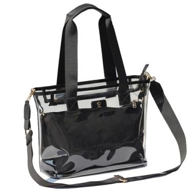 Imagem de Sacola transparente com bolhas de sabão iridescente – aprovada para estádio com design de ombro na bolsa para shows, praias e eventos, Preto