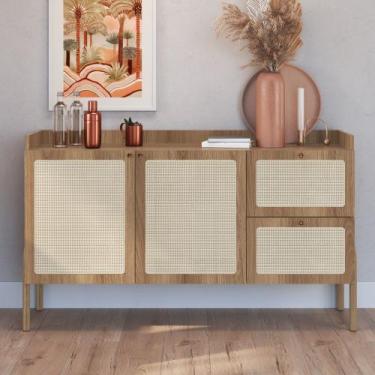 Imagem de Balcão Buffet Dionísio 2 Portas 2 Gavetas 139cm Palhinha Pé Madeira Os