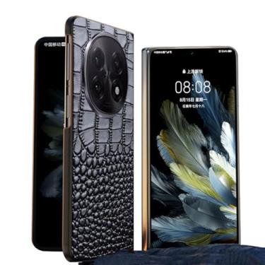 Imagem de HAO RIYLN Capa de couro genuíno para Oppo Find N5, capa traseira de couro real com padrão de crocodilo clássico, ultrafina, luxuosa, anti-impressão digital, preta, Find N5