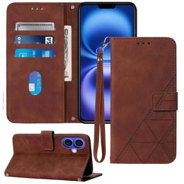 Imagem de Moment Dextrad Capa carteira para iPhone 16, compartimento para cartão, alça de pulso, proteção interna de TPU, capa flip de couro PU para iPhone 16 (2024) (marrom)