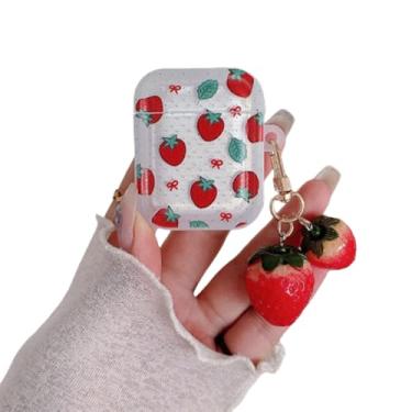 Imagem de Capa de fone de ouvido para AirPods 1/2, linda capa transparente vermelha morango, capa de silicone macio, capa protetora para AirPods 1/2 capa protetora à prova de choque para fones de ouvido +