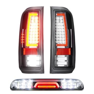 Imagem de Luzes traseiras de LED + 3º terço lâmpada de carga de freio para Ford F150 2008-2016 (modelo de cama Fleetside), conjunto de luz traseira de parada de montagem alta, lente transparente com invólucro