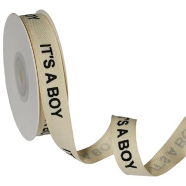 Imagem de YKW Fita de algodão It's a Boy, fita de sarja natural de 5/20.3 cm x 10 jardas, acabamento em espinha de peixe creme para chás de bebê, cabides de porta de hospital e decorações de berçário