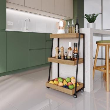 Imagem de Carrinho Multiuso Bar Fruteira Estrutura Metálica e Rodízios - Placa e