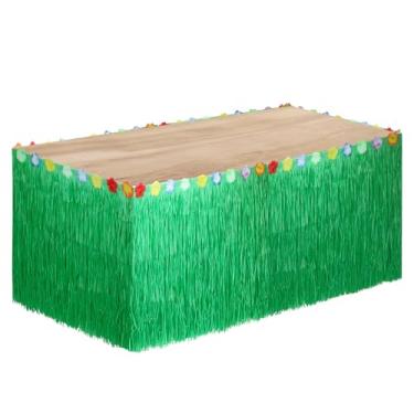 Imagem de PHOGARY Saia de mesa havaiana Luau Party Grass, 2,5 m x 73 cm, saias de hula verde de grama falsa para decorações de festa de Luau, lembrancinhas tropicais de verão na praia Tiki Bar