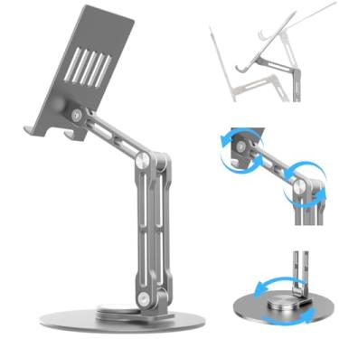 Imagem de Suporte para Celular e Tablet em Alumínio Articulado - Ajustável, Estável e Dobrável com Base Rotativa 360 Graus. Ideal para Mesa, Trabalho e Estudos. Compatível com Telas até 13 Polegadas