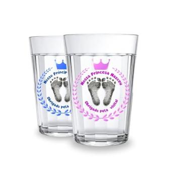 Imagem de Kit 24 Copos Americano Vidro 190ml Decorado Temático Presente Lembrancinha Maternidade Nascimento Recém Nascido Menina Menino Frase Delicado (ROSA)