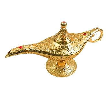 Imagem de (Gold) - SUNMALL Vintage Legend Aladdin Lamp Magic Genie Wishing Light,Collectable Rare Classic Arabian Costume Props Lamp Tabletop Decor Crafts for Home/Wedding Decoration (Gold)